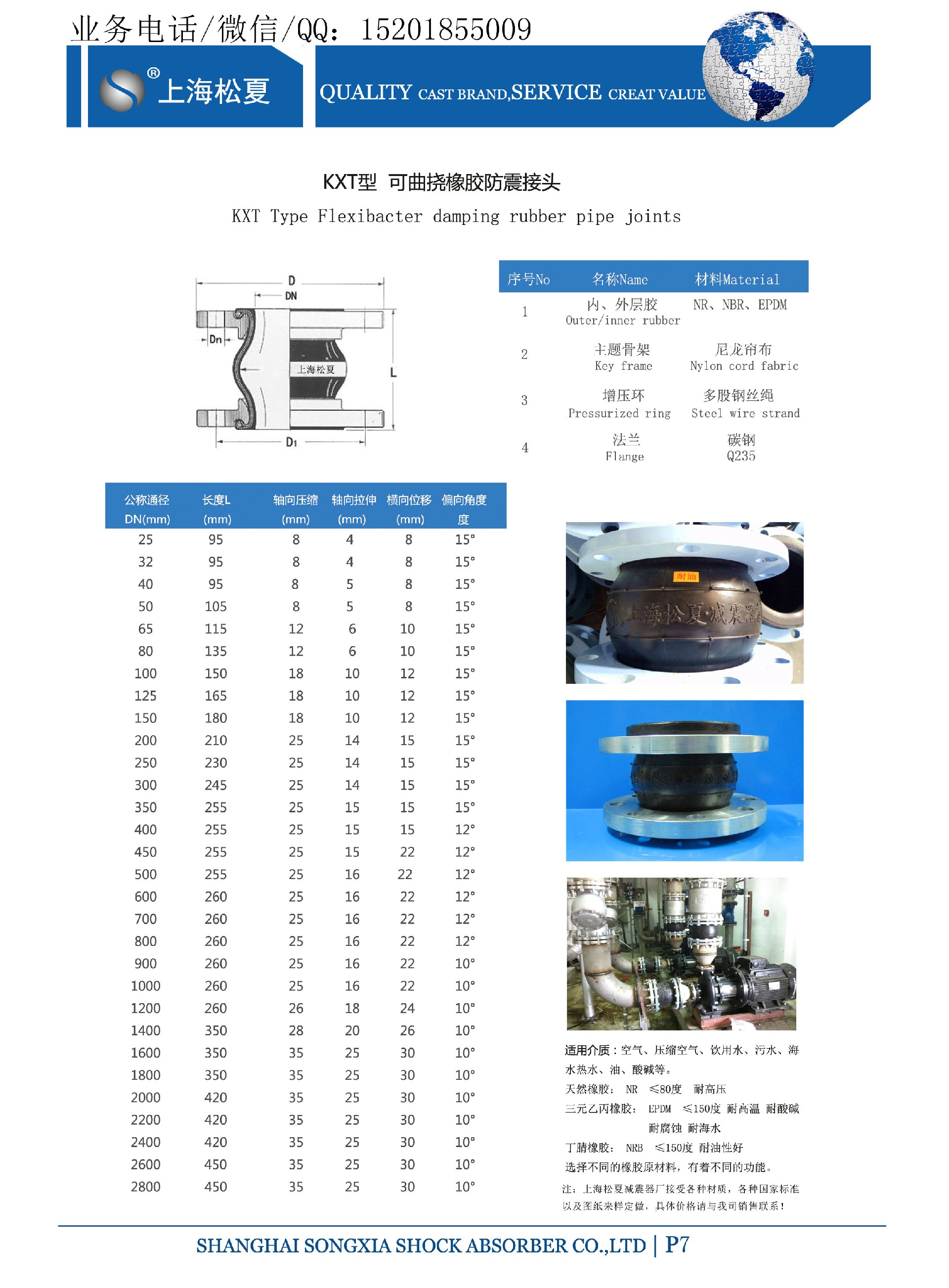 DN65耐高温酸碱橡胶软接头KXT型可曲挠单球体软接头
